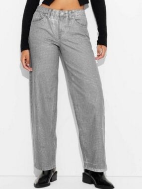NWT Wild Fable Sparkle Dot Mid Rise Relaxed Straight Jeans Size 16